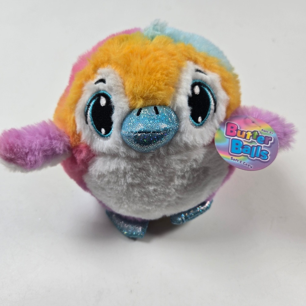 Butter Balls Penguin Plush 5" Rainbow Round Soft Glitter Beak Toy Stuffed Animal